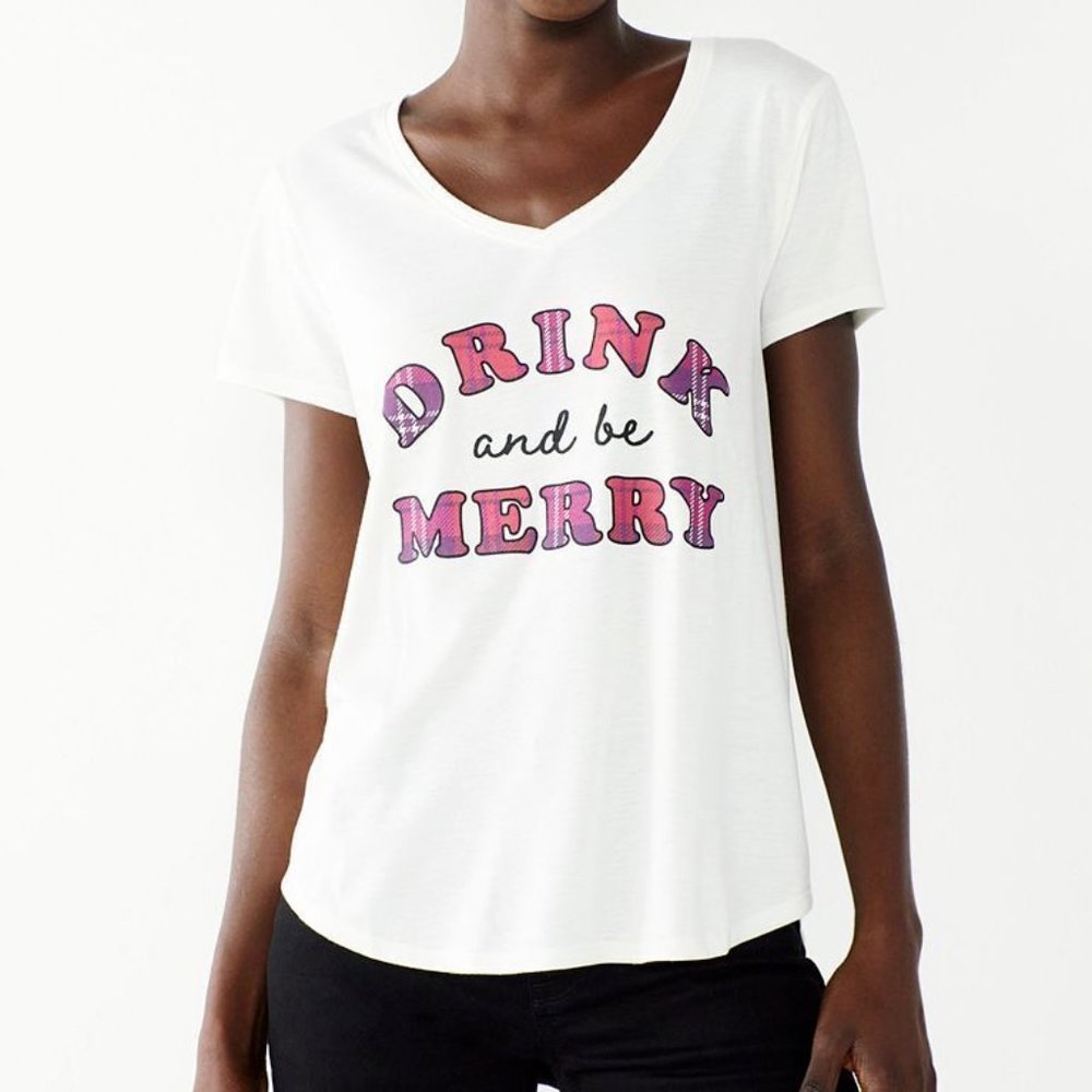 Women's Celebrate Together Holiday Tee, Drink and be Merry, Size XS, NEW